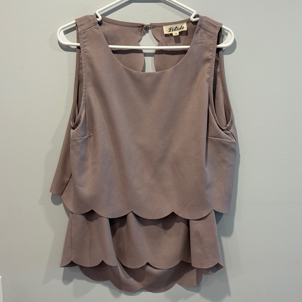 Listicle Dusty Pink Scalloped Sleeveless Blouse